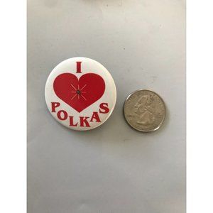 Vintage  I Love Polka Music heart pinback pin button old campy flasher